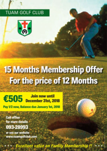 Special Offer on membership at Tuam Golf Club
