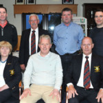 Competition sponsored by Pat Lane Shoes. Competition sponsored by Pat Lane Shoes. (Back) Kenny Fahy, Mark Curley (Captain), Gerry Bodkin, Morgan Lynch. (Front) Dolores Campbell (Lady Captain), Joe Mullaly (Winner) and Michael Cullen (President).